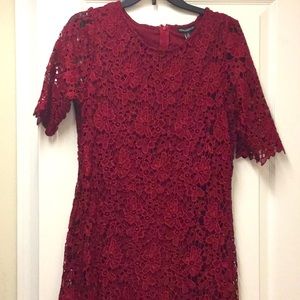 NWT Nina Leonard red lace short sleeve dress